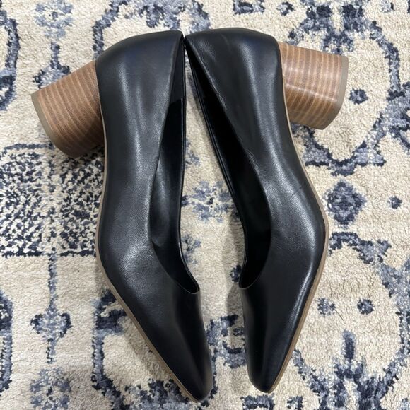 CALVIN KLEIN Square Toe Block Heel Dress Pump Women 8.5M Black Matte - Wood Heel - Picture 2 of 6